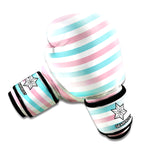 Pink And Teal Striped Pattern Print Boxing Gloves