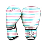 Pink And Teal Striped Pattern Print Boxing Gloves