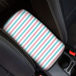 Pink And Teal Striped Pattern Print Car Center Console Cover