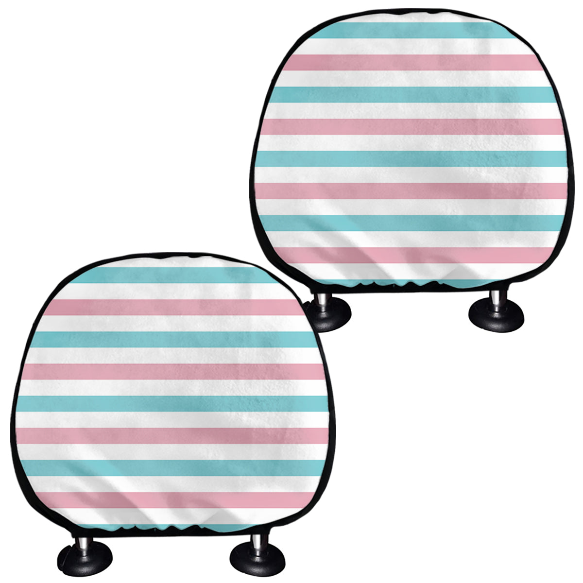 Pink And Teal Striped Pattern Print Car Headrest Covers