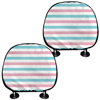 Pink And Teal Striped Pattern Print Car Headrest Covers