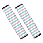 Pink And Teal Striped Pattern Print Car Seat Belt Covers