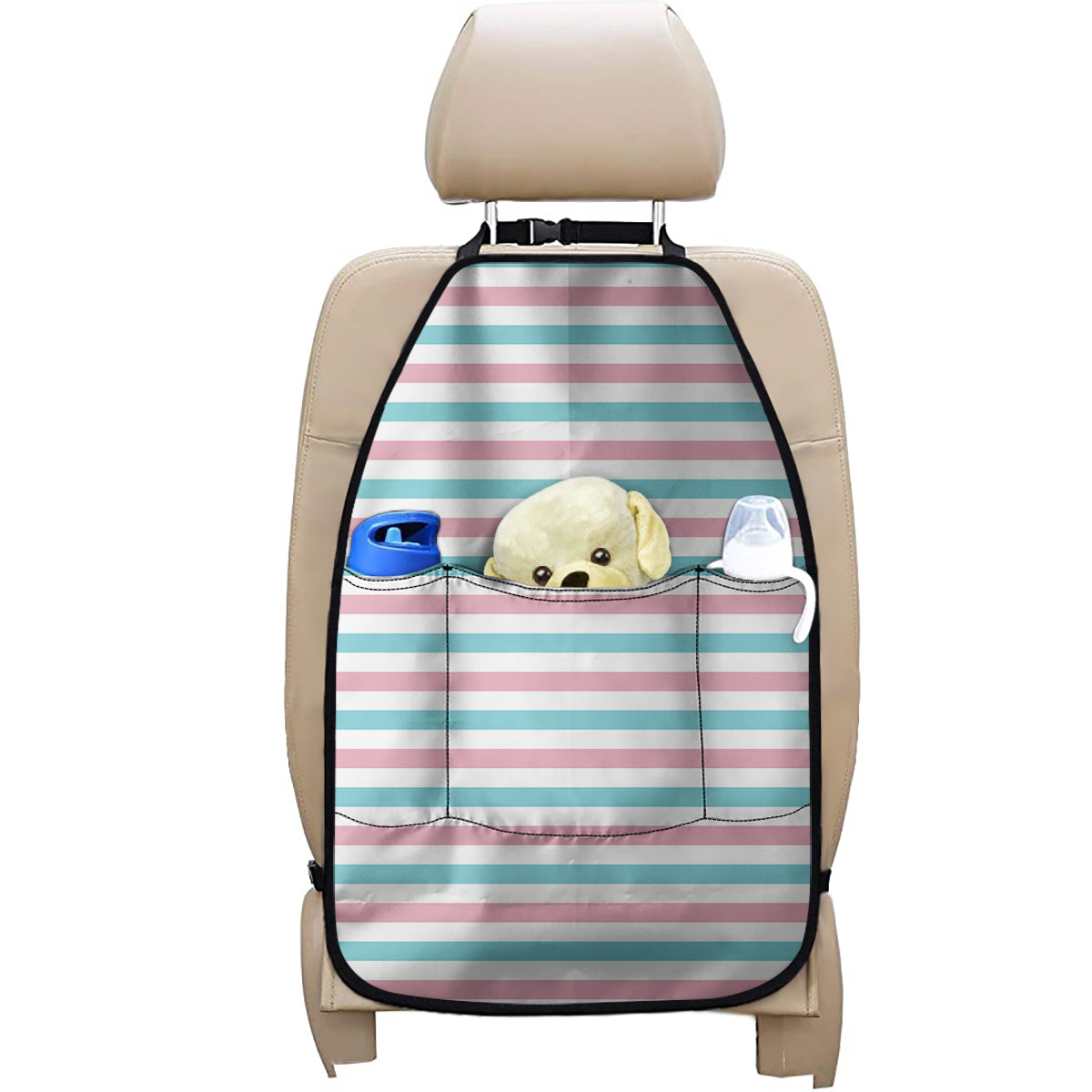 Pink And Teal Striped Pattern Print Car Seat Organizers