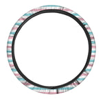 Pink And Teal Striped Pattern Print Car Steering Wheel Cover