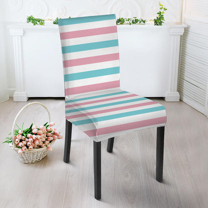 Pink And Teal Striped Pattern Print Dining Chair Slipcover