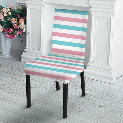 Pink And Teal Striped Pattern Print Dining Chair Slipcover