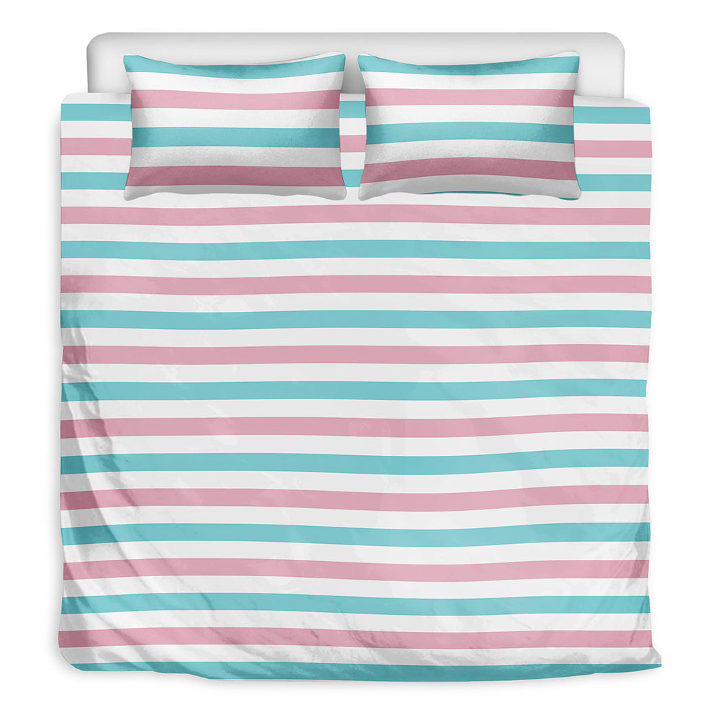Pink And Teal Striped Pattern Print Duvet Cover Bedding Set