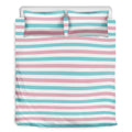 Pink And Teal Striped Pattern Print Duvet Cover Bedding Set