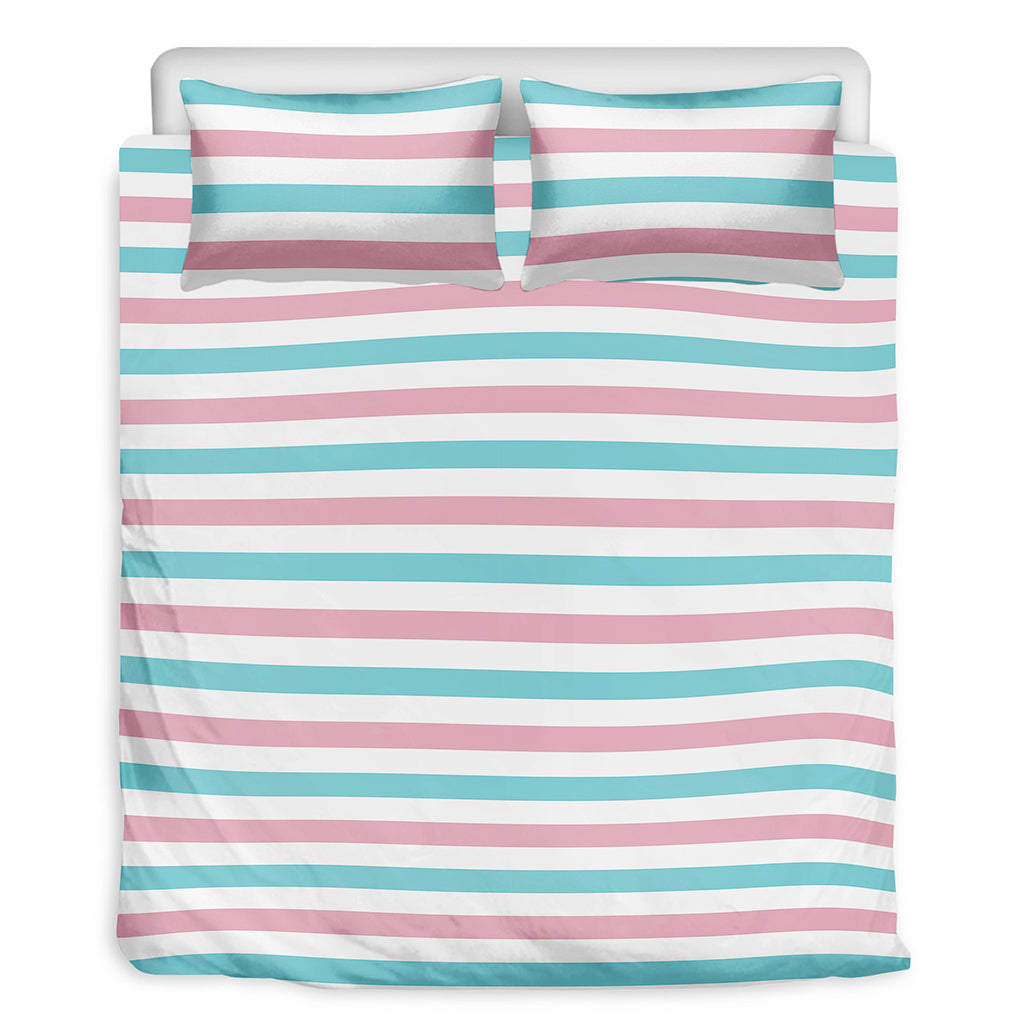 Pink And Teal Striped Pattern Print Duvet Cover Bedding Set