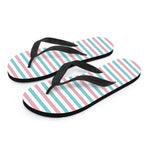 Pink And Teal Striped Pattern Print Flip Flops