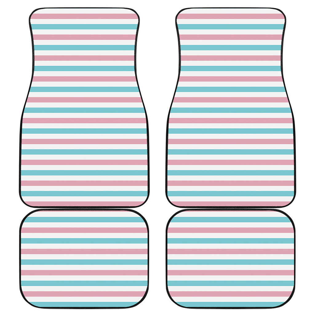 Pink And Teal Striped Pattern Print Front and Back Car Floor Mats