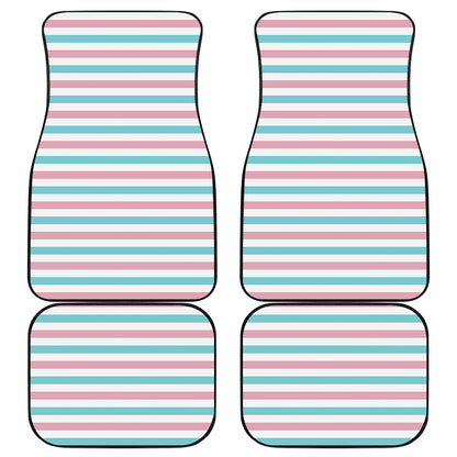 Pink And Teal Striped Pattern Print Front and Back Car Floor Mats