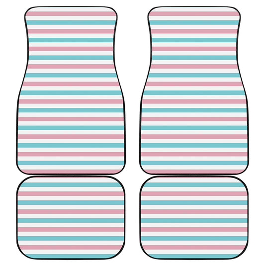 Pink And Teal Striped Pattern Print Front and Back Car Floor Mats
