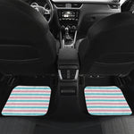 Pink And Teal Striped Pattern Print Front and Back Car Floor Mats