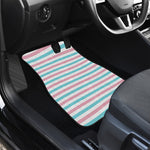 Pink And Teal Striped Pattern Print Front and Back Car Floor Mats