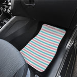Pink And Teal Striped Pattern Print Front and Back Car Floor Mats