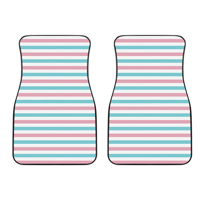 Pink And Teal Striped Pattern Print Front Car Floor Mats