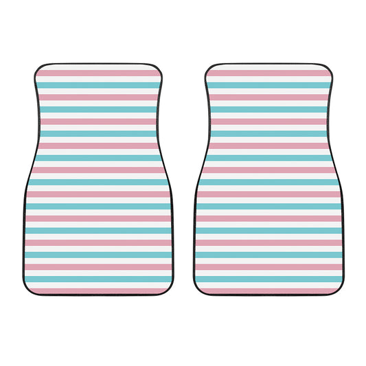 Pink And Teal Striped Pattern Print Front Car Floor Mats