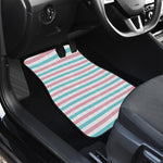 Pink And Teal Striped Pattern Print Front Car Floor Mats