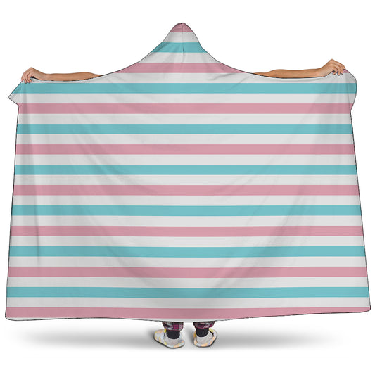 Pink And Teal Striped Pattern Print Hooded Blanket