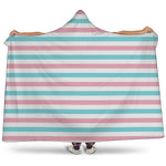 Pink And Teal Striped Pattern Print Hooded Blanket