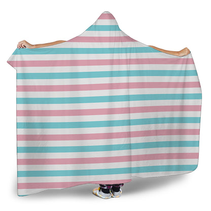 Pink And Teal Striped Pattern Print Hooded Blanket