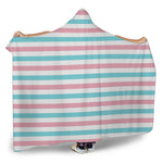 Pink And Teal Striped Pattern Print Hooded Blanket