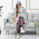 Pink And Teal Striped Pattern Print Hooded Blanket