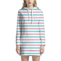 Pink And Teal Striped Pattern Print Pullover Hoodie Dress