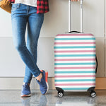 Pink And Teal Striped Pattern Print Luggage Cover