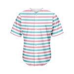 Pink And Teal Striped Pattern Print Men's Baseball Jersey