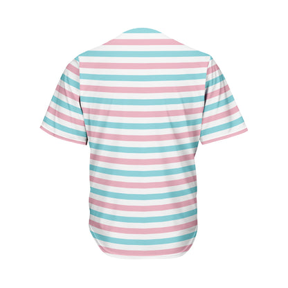 Pink And Teal Striped Pattern Print Men's Baseball Jersey