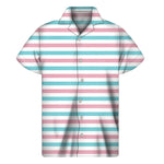 Pink And Teal Striped Pattern Print Men's Short Sleeve Shirt