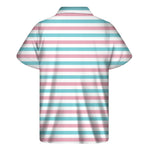 Pink And Teal Striped Pattern Print Men's Short Sleeve Shirt