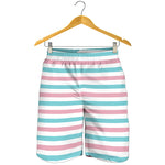 Pink And Teal Striped Pattern Print Men's Shorts