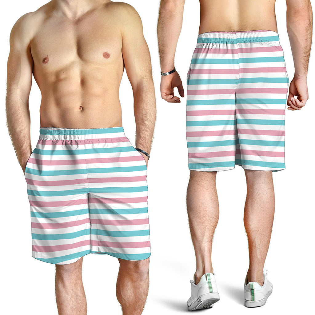 Pink And Teal Striped Pattern Print Men's Shorts