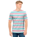 Pink And Teal Striped Pattern Print Men's T-Shirt