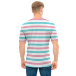 Pink And Teal Striped Pattern Print Men's T-Shirt