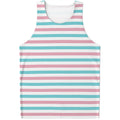 Pink And Teal Striped Pattern Print Men's Tank Top