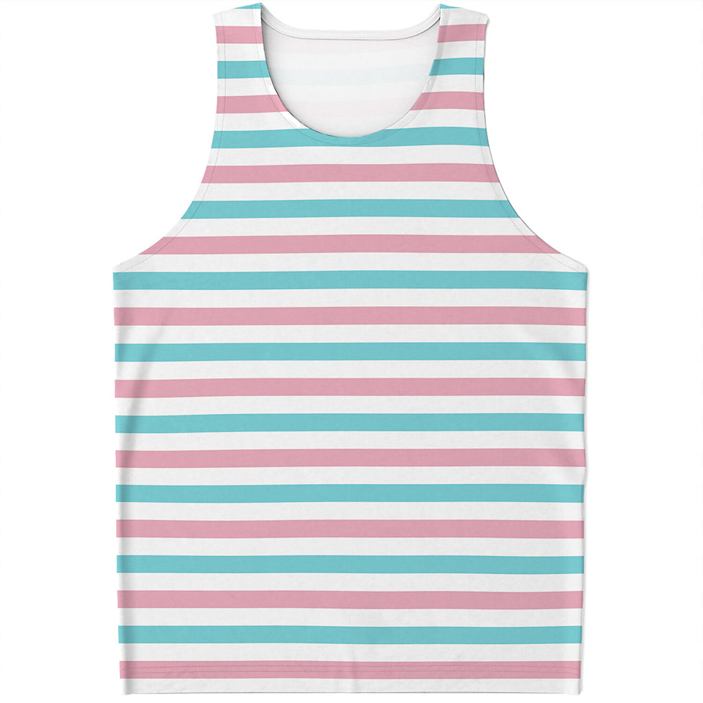 Pink And Teal Striped Pattern Print Men's Tank Top