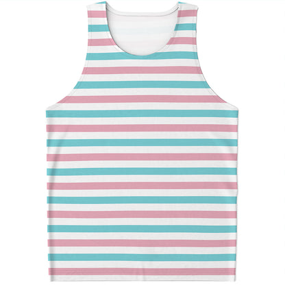 Pink And Teal Striped Pattern Print Men's Tank Top