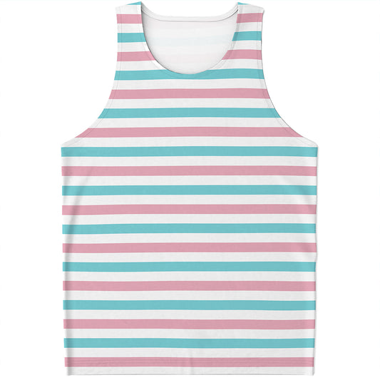 Pink And Teal Striped Pattern Print Men's Tank Top