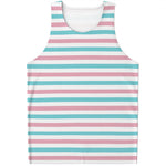 Pink And Teal Striped Pattern Print Men's Tank Top