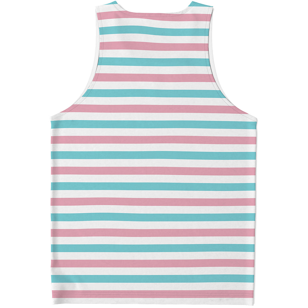 Pink And Teal Striped Pattern Print Men's Tank Top