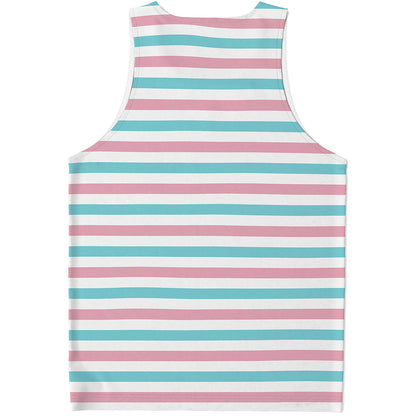 Pink And Teal Striped Pattern Print Men's Tank Top