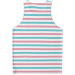 Pink And Teal Striped Pattern Print Men's Tank Top