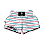 Pink And Teal Striped Pattern Print Muay Thai Boxing Shorts