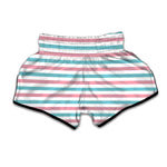 Pink And Teal Striped Pattern Print Muay Thai Boxing Shorts