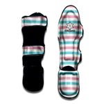 Pink And Teal Striped Pattern Print Muay Thai Shin Guard