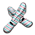 Pink And Teal Striped Pattern Print Muay Thai Shin Guard